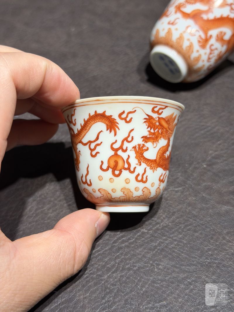 清光绪 矾红龙纹杯一对 - 图7
